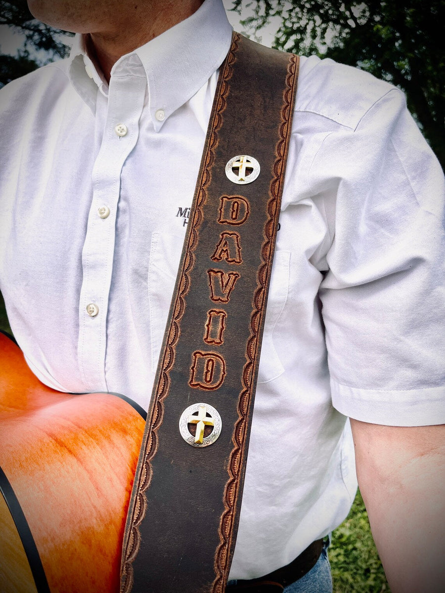 Distressed BISON Leather Guitar Strap with Concho Options – Miller's Leather  Shop