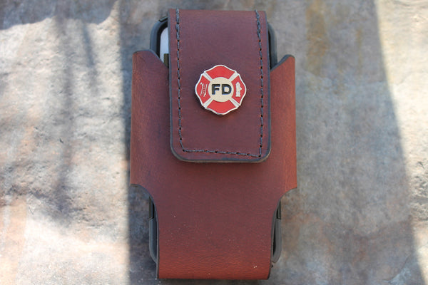 Custom Leather Cell Phone Case -- Fire Department concho