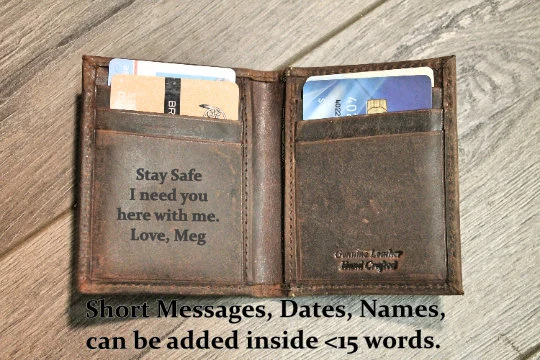 Personalized Money Clip Leather Wallet - Message