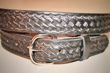 Handcrafted Leather Belt  with Classic Tooled Basket Weave Design (Solid Leather, No Stitching)